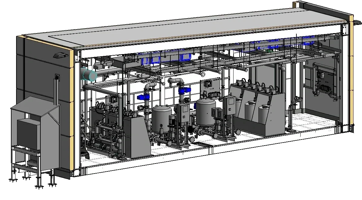 Coordinated Geobiro BIM model showing structure, equipment and MEP systems