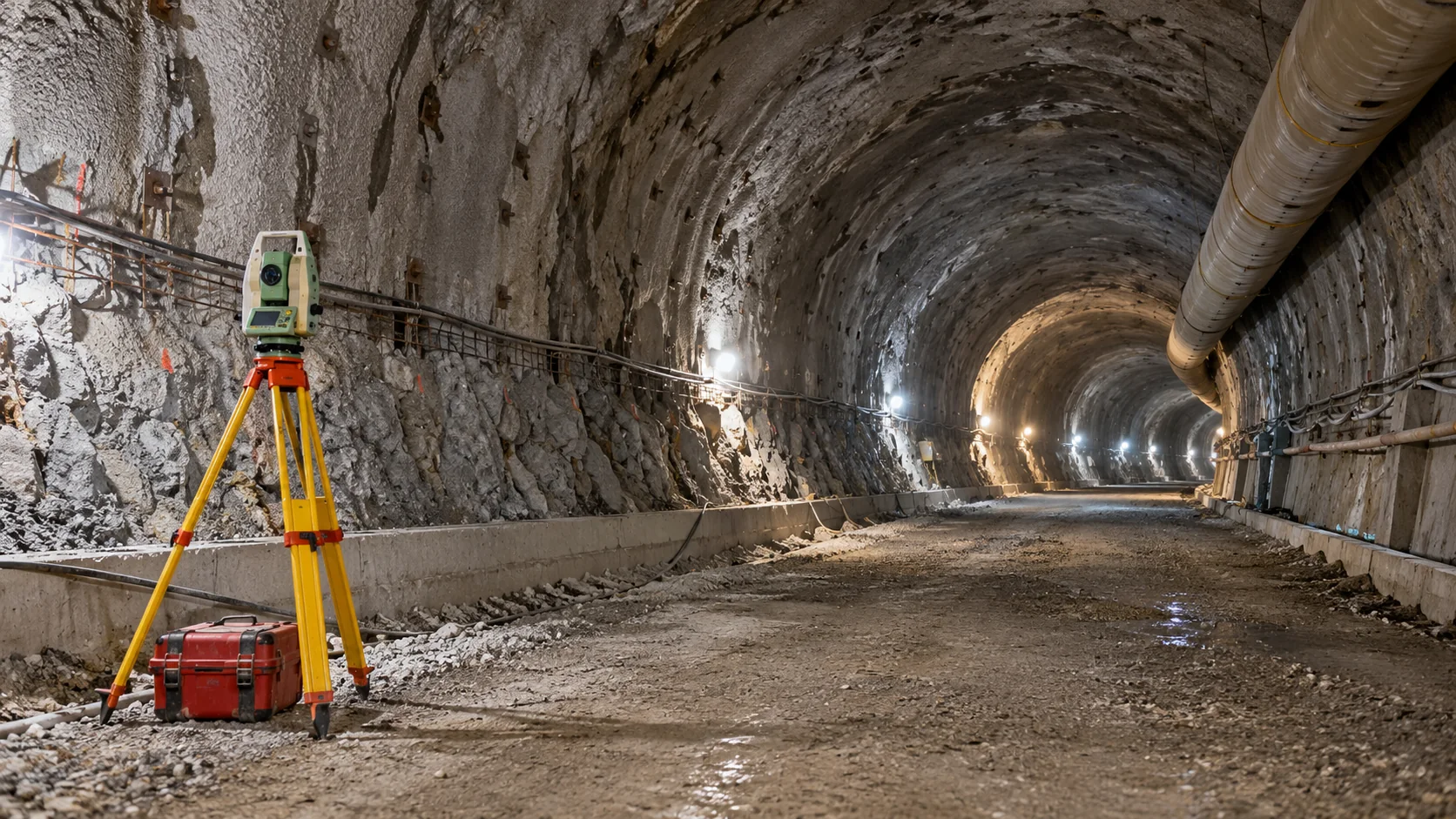 AI illustration of survey equipment inside a tunnel.