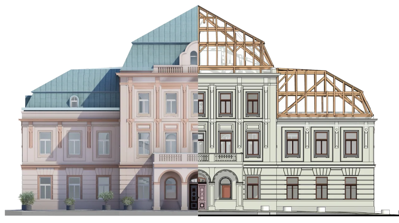 Geobiro as-built building model and section developed from survey data